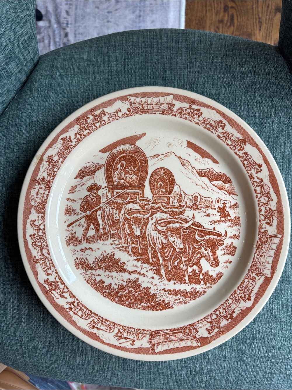 Vintage Wallace china pioneer trails westward ho large plate frontier rare Read